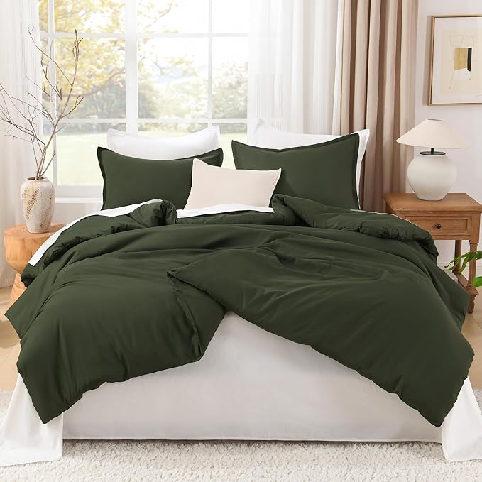 Litanika Oversized King Comforters Olive Green Super King Size, 3 Pieces Lightweight Solid Bedding Comforter Set, All Season Fluffy Bed Set (120x120In Comforter & 2 Pillowcases)