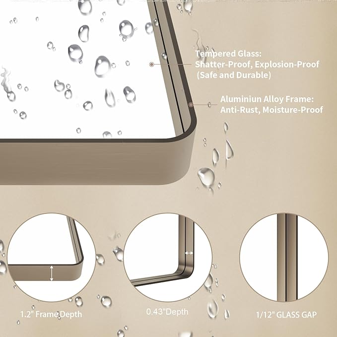 LOAAO 72”X36” Bronze Bathroom Mirrors for Vanity, Rounded Rectangle Brushed Bronze Metal Frame Mirror, Anti-Rust, Tempered Glass, Hangs Horizontally or Vertically