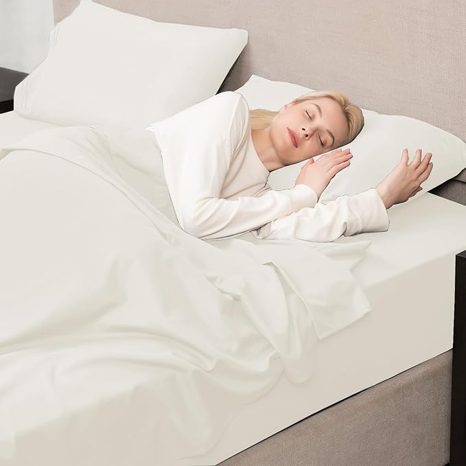Mejoroom California King Size Sheet Set - Soft Microfiber Bed Sheets,Deep Pocket Fitted Sheet, Breathable, Wrinkle & Fade Resistant - 4 Piece (California King, Ivory)