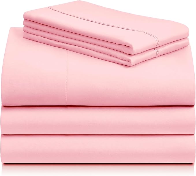 LuxClub 5 PC Sheet Set Bed Sheets Deep Pockets 16" Eco Friendly Wrinkle Free Cooling Machine Washable Hotel Bedding Silky Soft - Baby Pink Split King
