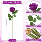 72 Pcs Artificial Roses Purple Fake Silk Roses Realistic Roses Faux Flower Indoor Wedding Home Decor, Birthday Decorations