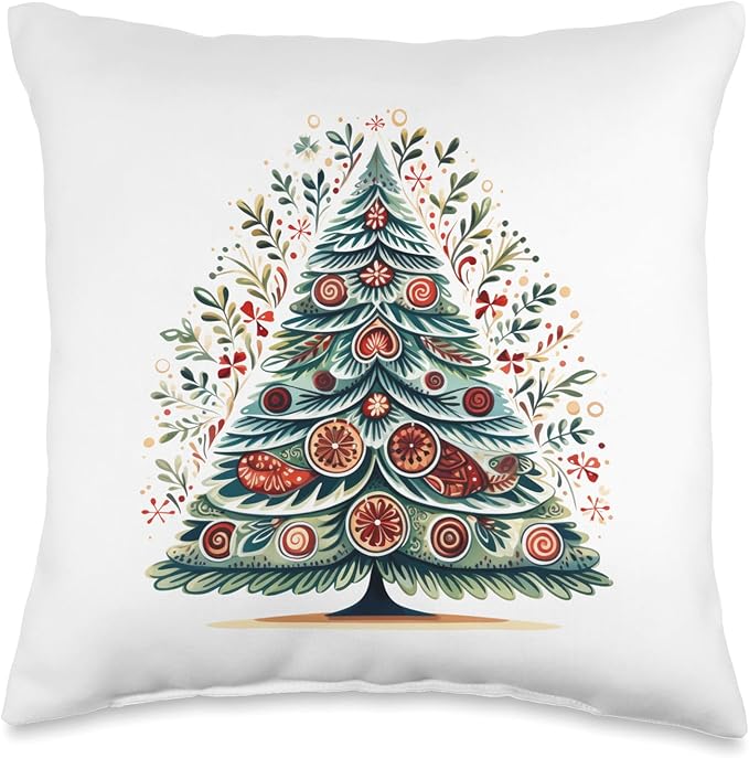 Scandinavian Nordic Winter Boho Christmas Tree Women Throw Pillow