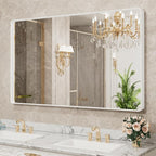 LOAAO 55x36 Inch White Metal Framed Bathroom Mirror for Wall, White Bathroom Vanity Mirror Farmhouse, Large Rounded Rectangle Mirror, Anti-Rust, Tempered Glass, Hangs Horizontally or Vertically