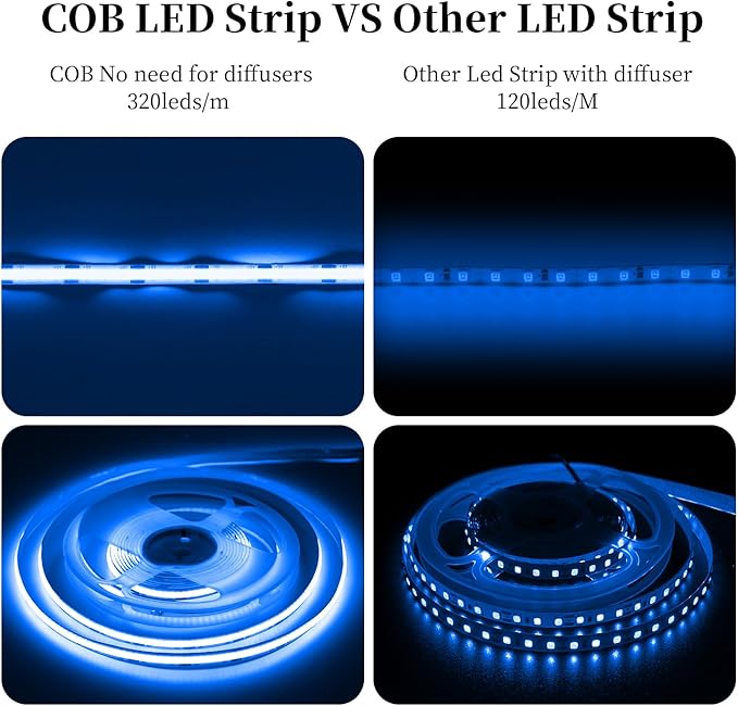 iNextStation COB LED Strip Light Blue 32.8FT 10M, DC24V CRI 93+ Dimmable Flexible LED Tape Lights for Bedroom, Kitchen, TV Backlight, Cupboard, Wardrobe, Home Lighting Decor