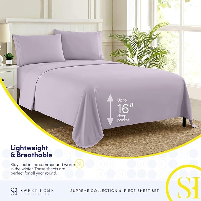 Twin Sheets - Breathable Luxury Sheets with Full Elastic & Secure Corner Straps Built In - 1800 Supreme Collection Extra Soft Deep Pocket Bedding Set, Sheet Set, Twin, Lilac