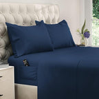 DREAMCARE Queen Size Sheets - Cooling Bed Sheets - 4pcs Set - up to 15" Deep Pocket Queen Sheet Set - Sheets Queen Size Bed - Soft & Long Lasting 100% Fine Brushed Polyester with Side Pocket - NBlue