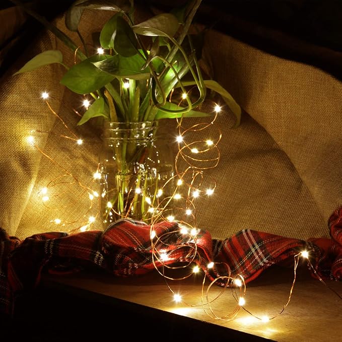 4 Pack 50 LED Warm White Battery-Powered Mini Christmas Fairy Lights, 16.4 FT Flexible Copper Wire, Indoor/Outdoor, LED, Battery Operated