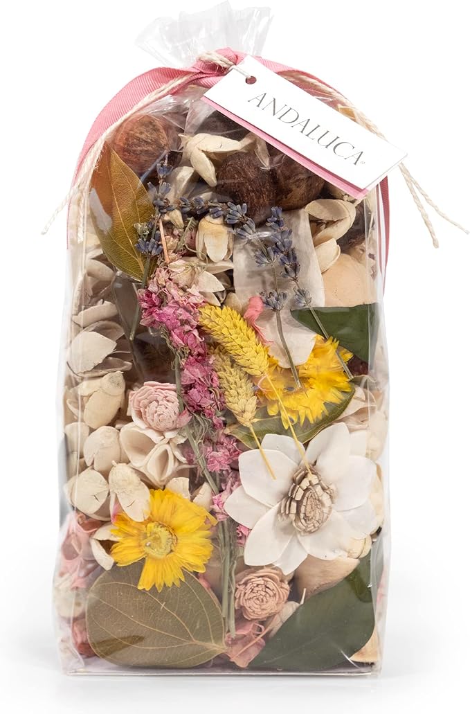 ANDALUCA Secrets of Spring Scented Potpourri | Made in California | Large 20 oz Bag + Fragrance Vial | Notes of Citron, Jasmine and Soft Woods | Floral Spring Home Fragrance