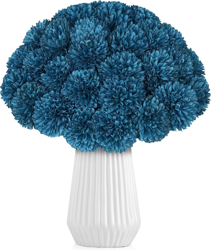 36 Pcs Artificial Chrysanthemums Flowers Silk Teal Ball Flower Fake Mums Flowers for Christmas Wedding Floral Table Centerpiece Home Decor