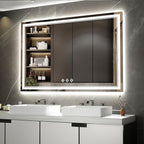 Bathroom Mirror with Lights, 60x40 Inch Gradient Front and Backlit Mirror, 3 Colors Dimmable CRI>90 Double Lights, IP54 Enhanced Anti-Fog, Hanging Plates Wall Mount Lighted Bathroom Mirror