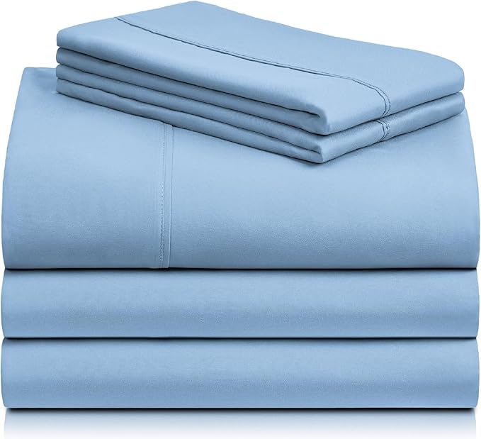 LuxClub 5 PC Split King Sheet Set, Breathable Luxury Bed Sheets, Deep Pockets Wrinkle Free Cooling Sheets Machine Washable Hotel Bedding Silky Soft - Sky Split King