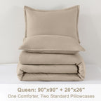 Litanika Khaki Comforter Set Queen Size, 3 Pieces Solid Bedding Comforter Set, All Season Down Alternative Bed Set (90x90In Comforter & 2 Pillowcases)