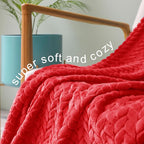 Exclusivo Mezcla Fleece Throw Blanket for Couch, 50x70 Inches Soft Cozy Jacquard Flannel Blankets, Lightweight Fuzzy Plush Warm Throws for Winter, Red