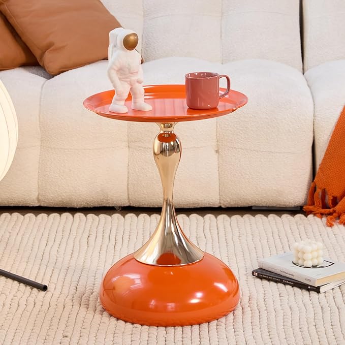 Sleek Hourglass Side Table - Stylish Modern Design Perfect for Living Rooms, Cafes, Dining Areas, Bedrooms, and Outdoors - Chic Decorative Accent (1, Hermes Orange)