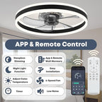 Ceiling Fan with Light, Upgraded 20‘’ Low Profile Fan, Flush Mount Ceiling Fan, 6 Speeds, Dimmable LED, App & Remote Control, Quiet DC Motor, for Bedroom, Living Room, F105 Black-D