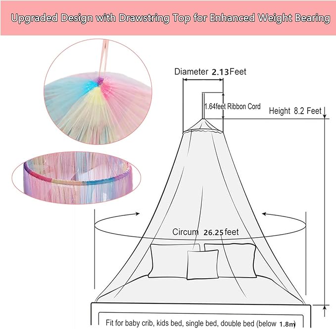 Eimilaly Princess Rainbow Bed Canopy with Unicorn Castle Glow in The Dark, Bed Canopy for Girls Room Decor or Fairy Theme Party