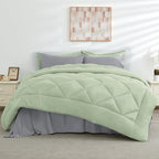 HEVUMYI Twin Comforter Set - 5-Piece All Season Bed in a Bag Twin, Ultra Soft Bedding Set with Comforter, Flat Sheet, Fitted Sheet, Pillowcases, Pillow Shams, Sage Green & Light Grey