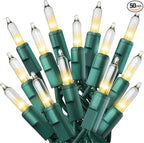 PREXTEX 50 Count Clear Christmas Tree Lights - 10 ft Warm Fairy String Lights with Green Wire - Indoor and Outdoor Mini Light for Christmas, Holiday Decorations, Trees, Fences, Patios and More