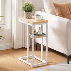 HOOBRO Foldable End Table, C Shaped Side Table with Storage Shelf, Small Snack Table Suitable for Living Room Bedroom Small Spaces, Easy Assembly, White and Natural WN29SF01