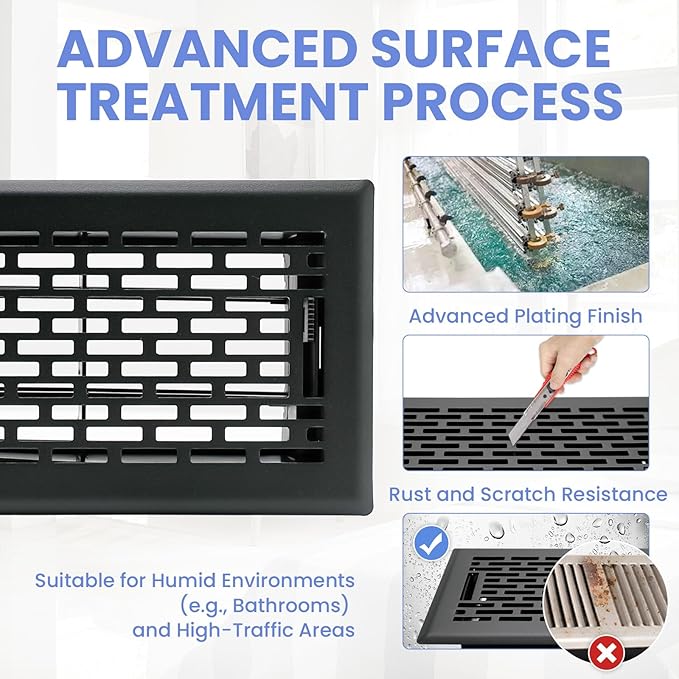 4x8 Inches 2 Pack Heavy Duty Walkable Floor Register - Easy Adjust Air Supply Lever Decorative Floor Vent Covers, Boston Design Vent Covers for Home - Matte Black