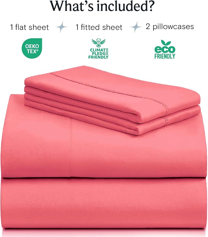 LuxClub 4 PC Sheet Set Bed Sheets Deep Pockets 16" Eco Friendly Wrinkle Free Cooling Machine Washable Hotel Bedding Silky Soft - Vermilion Queen