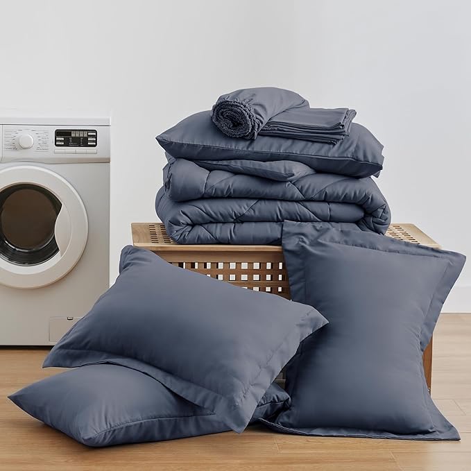Love's cabin Queen Comforter Set Navy Blue, 7 Pieces Queen Bed in a Bag, All Season Bedding Sets with 1 Comforter, 1 Flat Sheet, 1 Fitted Sheet, 2 Pillowcase and 2 Pillow Sham