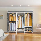 VIPEK V5C Medium Covered Clothes Rack Heavy Duty Portable Closet Wardrobe, Freestanding White Clothing Rack with Grey Upgarded Polyester Cover, Adjustable Custom Closet Rack, 57.9" Lx17.3 Wx76.4 H