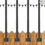 4 Pack 2.8Ft Suspension Outdoor String Light Poles for Outside String Lights Hanging,with Clip and Holder,Light Post Mounting Stand for Patio Fence Wall Garden Backyard Deck