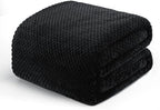 Exclusivo Mezcla Fleece Bed Blanket Queen Size, Super Soft and Warm Blankets for Couch, Sofa and Bed Waffle Textured, Cozy, Fuzzy and Lightweight (Black, 90x90 Inches)