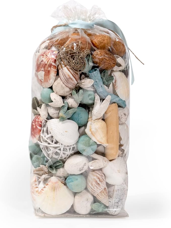 ANDALUCA Ocean Plumes Scented Seashell Potpourri Made in California Large 20 oz Bag Fragrance Vial Scents of Orange, Lime, Bergamot, Lily, Rose and Tonka Coastal Home Decor