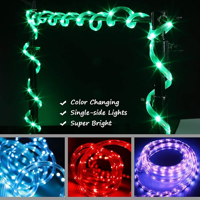 33ft LED Rope Lights, Color Changing Strip Lights with Remote, Flat Light Rope, Flexible Connectable and Dimmable, Waterproof for Indoor/Outdoor Use, 8 Colors and 6 Modes