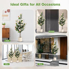4FT Artificial Camellia Tree with White Planter & Pebbles,Faux Flower Tree with Lifelike Leaves and Realistic Trunk,Tall Fake Potted Plant for Home Décor Indoor Outdoor. (White, 4FT)