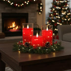 Homemory Flickering Flameless Candles with String Lights, Battery Operated Candles, Embedded String Lights LED Candles, Unbreakable Plexiglass Candle with Remote, Set of 3, Red