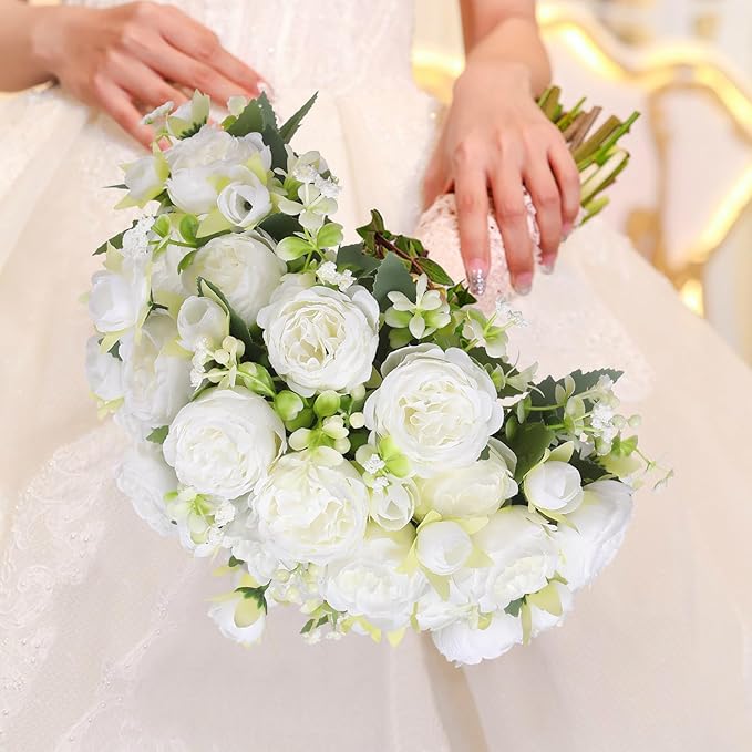 Luyue 8 Packs Peonies Artificial Flowers Vintage Faux Peony Bouquet Fake Flower for Vase Silk Floral Arrangements for Table Centerpiece Wedding Decoration Indoor Home Decor