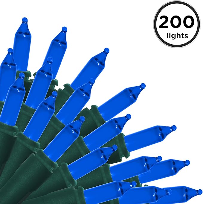Brite Star 100 Count Mini String Christmas Lights, Blue - 22 feet Indoor/Outdoor Christmas Tree Lights with Green Wire (Set of 2)