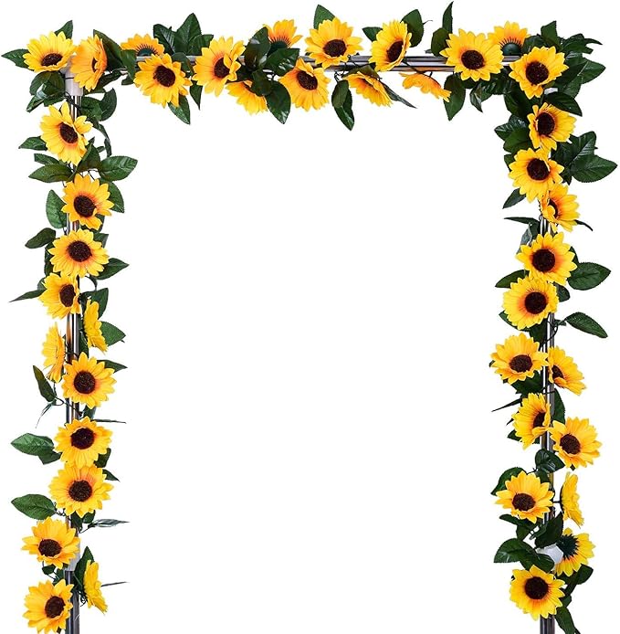 4 Pack 8.8FT Artificial Sunflower Garland with 200 LED Fairy String Lights,Fake Vines Faux Sunflowers Hanging Garland Silk Flowers Hanging Plant for Indoor,Outdoor,Wedding,Wall,Birthday Party