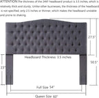 24KF Upholstered Tufted Button Linen Fabric Headboard,Comfortable Fashional Headboard Queen/Full Size,Dark Gray