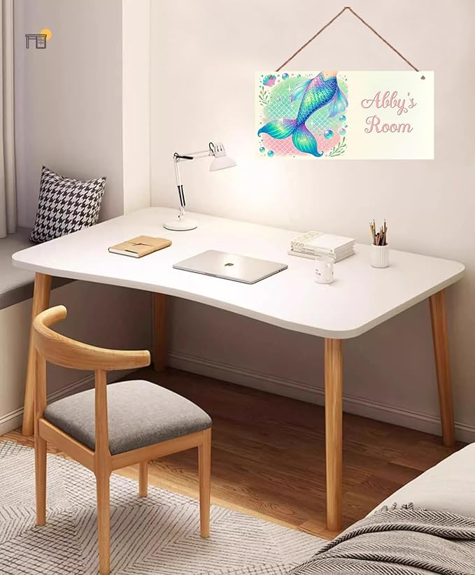 Personalized Sign Mermaid Tail Sign Rerto Wall Art Decor For Kids Room Custom Name Door Décor For Little Man Cave Girls Bedroom Home Garden Yard