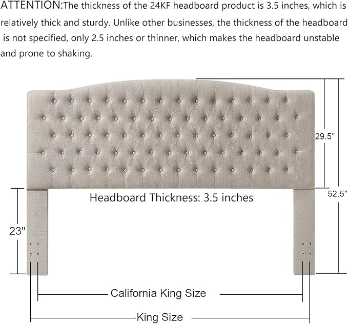 24KF Upholstered Tufted Button Linen Fabric Headboard,Comfortable Fashional Headboard King/CA King Size,Linen