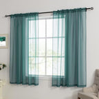 HUTO Dark Teal Green Sheer Curtains 54 inches Long for Bedroom Top Rod Pocket Sheer Window Panels Curtains for Nursery Living Room 52 by 54 Inch Length Set of 2