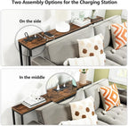 63" Console Table with Power Outlet, Narrow Sofa Industrial Entryway Behind Couch Table with USB Ports for Entryway, Hallway, Foyer, Living Room, Bedroom, Rustic Brown CTHR16E01Z