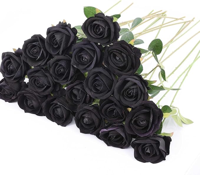 60 Pcs Artificial Roses Bulk Velvet Silk Black Roses Roses for Wedding Centerpieces Bridal Bouquet Mohter's Day Valentine's Day Halloween Home Decor(60, Black)