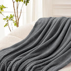 Exclusivo Mezcla Fleece Bed Blanket Queen Size, Super Soft and Warm Blankets for Couch, Sofa and Bed Waffle Textured, Cozy, Fuzzy and Lightweight (Dark Grey, 90x90 Inches)