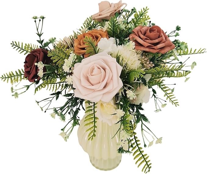 Artificial Fake Flowers 25pcs Roses, Shade of Brown Foam Rose Faux Flower for DIY Wedding Bouquets Bridal Shower Centerpieces Floral Arrangements Party Tables Home Decorations