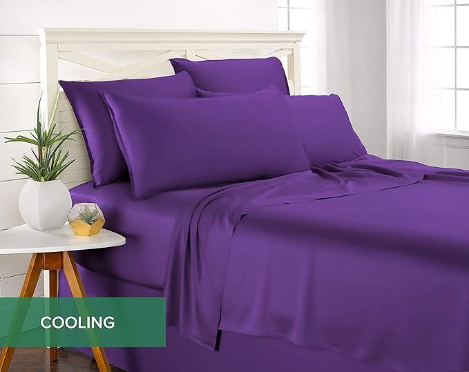 Twin Sheets by Pure Bamboo, Genuine 100% Organic Viscose Derived from Bamboo Bed Sheet Set, Luxuriously Soft & Cooling, Double Stitching, Lifetime Quality Promise (Twin, Purple)