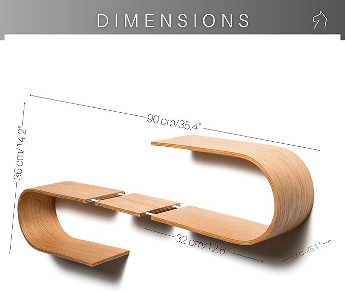 EWART WOODS Floating Wall Mounted Oval Shelf from Wood, Decorative Geometric Wooden Shelves for Candles, Unique Oak Hanging Display Decor (Ash)