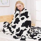 Fleece Cow Print Blanket - Premium Lightweight Anti-Static Bed Cow Throws Soft Cozy Warm Blankets Plush Gift, Bedroom Decor 90" x 108"(Black Cow King)