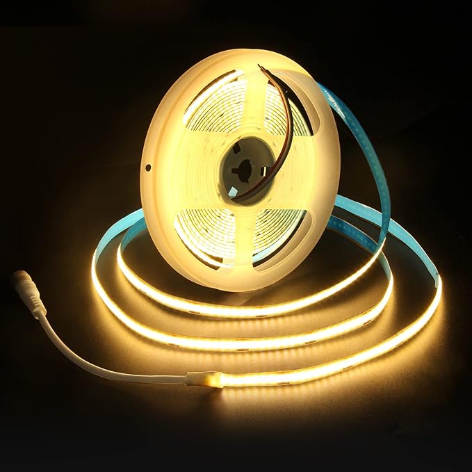 ALITOVE 16.4ft COB Warm White LED Strip Lights 12V 8mm 1600 LEDs High Density LED Tape Light CRI>90 Uniform Glow Diffused COB Led Strip for Indoor Home Bedroom Ambient Lighting(No Adapter & Dimmer)