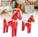 EVGATSAUTO Swedish Wooden Horse Figurine Pair, Hand Painted Nordic Decor, Traditional Red Dala Horse for Home Wedding Gift, Composite Wood Ornament