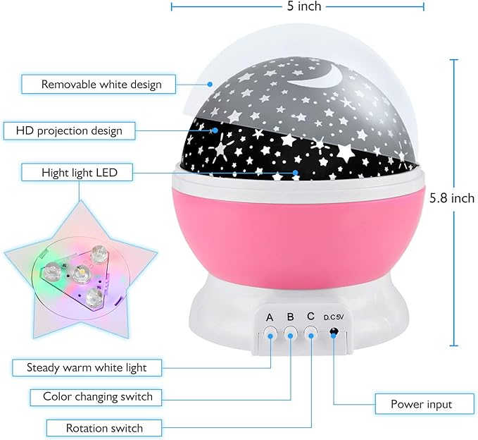 Night Light for Kids, Toys for 3 4 5 6 7 8 Year Old Boys Girls, Star Projector 360 Degree Rotation - 4 LED Bulbs 12 Light Color Changing with USB Cable, Romantic Gifts for Men Women Children